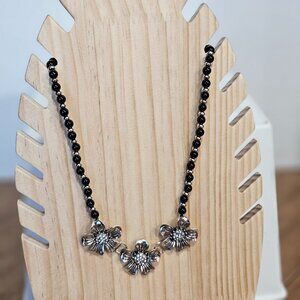 Black Silver Tone Flower Necklace